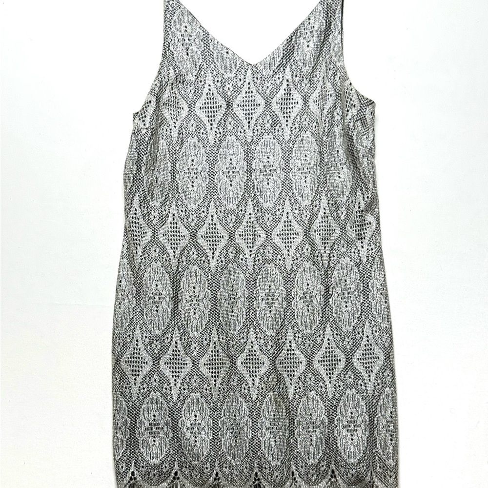 Vintage Giorgio Fiorlini Metallic Silver Patterned Sleeveless Dress